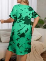 Plus Size Casual Sleep Dress, Women'S Tie Dye & Heart Print Short Sleeve Crew Neck Nightdress - Image 4