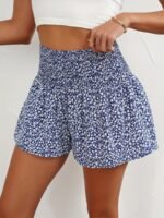 Women'S High-Waisted Floral Print Shorts - Black & White Ditsy Pattern, Ruffled Hem, Stretchy & Comfortable Summer Fashion, Hand Wash Only, High Waisted Shorts - Image 6