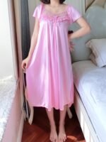Cross-Border Sexy Women'S Nightgown Made Of Lace, Plus Size, Solid Color Floral Sleepwear, Thin Short-Sleeve Lace Dress. - Image 10