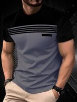 Men'S Stylish Black & Blue Gradient T-Shirt - 100% Polyester, Round Neck Short Sleeve, Machine Washable, Comfort Fit For All Seasons, Casual Wear | Smooth Texture Fabric, Everyday Tshirt | Gradient Design | Smooth Texture Fabric, T Shirt - Image 4
