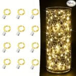 12Pcs Led Copper Wire Fairy String Lights - 2-Meter Long Battery-Powered Mini Firefly Lights With Warm Yellow Glow, Perfect For Bedroom, Home, Garden, Weddings, Christmas & Party Decor, Indoor/Outdoor Use, Fairy Lights For Bedroom, Festive Lighting, Rustic Charm Decor, Button Control Operation