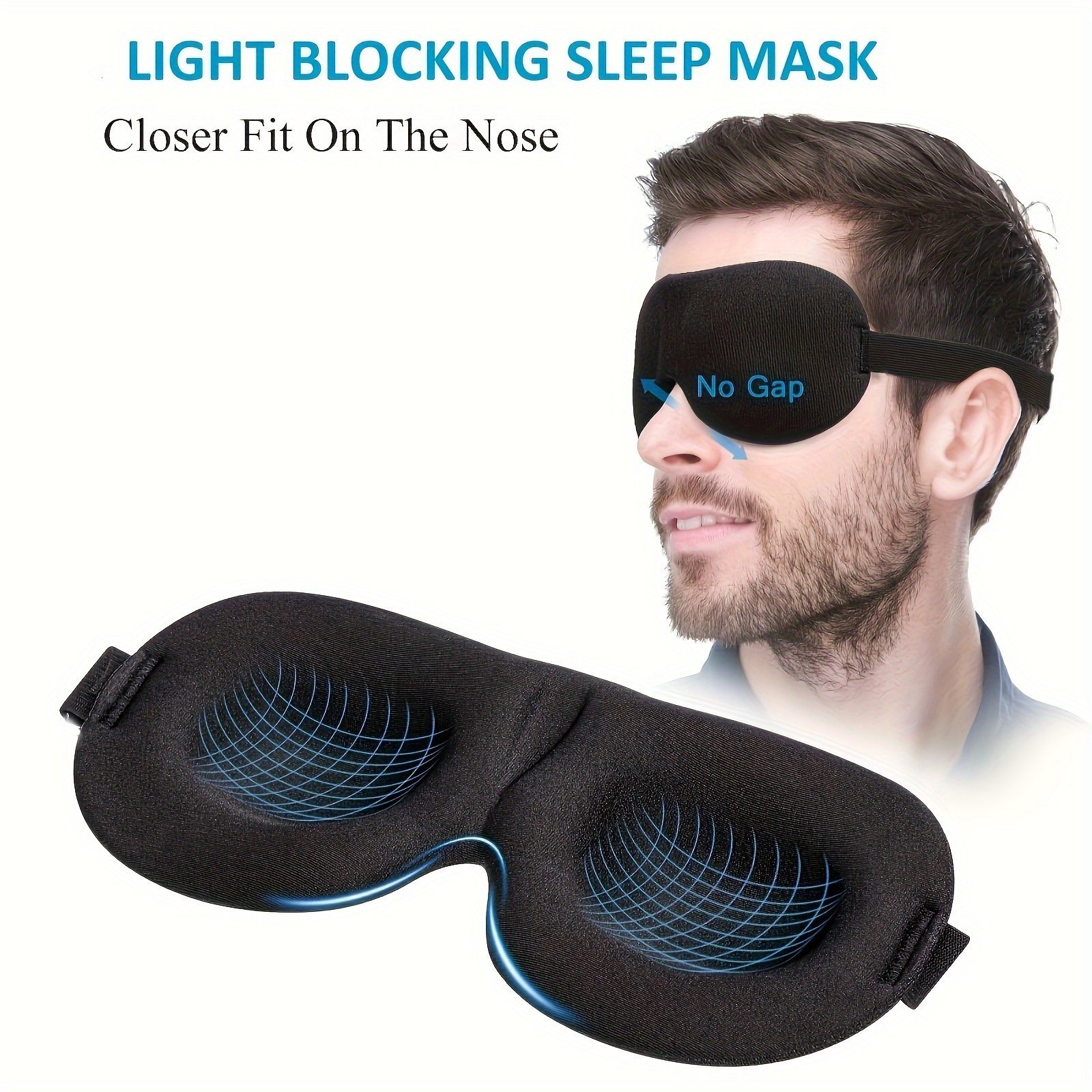 product-fancy-c62e8a41-6bd8-4427-9e24-17129de4c252.jpg 1Pc Unisex Sleep Mask, 3D Light Blocking Eye Mask, Comfortable Polyester, Ideal For Supine And Side Sleepers, Solid Color, Black, Yoga Silicone Eye Pillow - Image 1