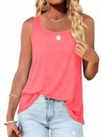 Plus Size - Women'S Plus Size Sleeveless Tank Top - Vibrant Blue, High-Stretch Casual Solid Color Vest With Ruffled Hem, Perfect For Summer Outfits, Summer Tank Tops - Image 9