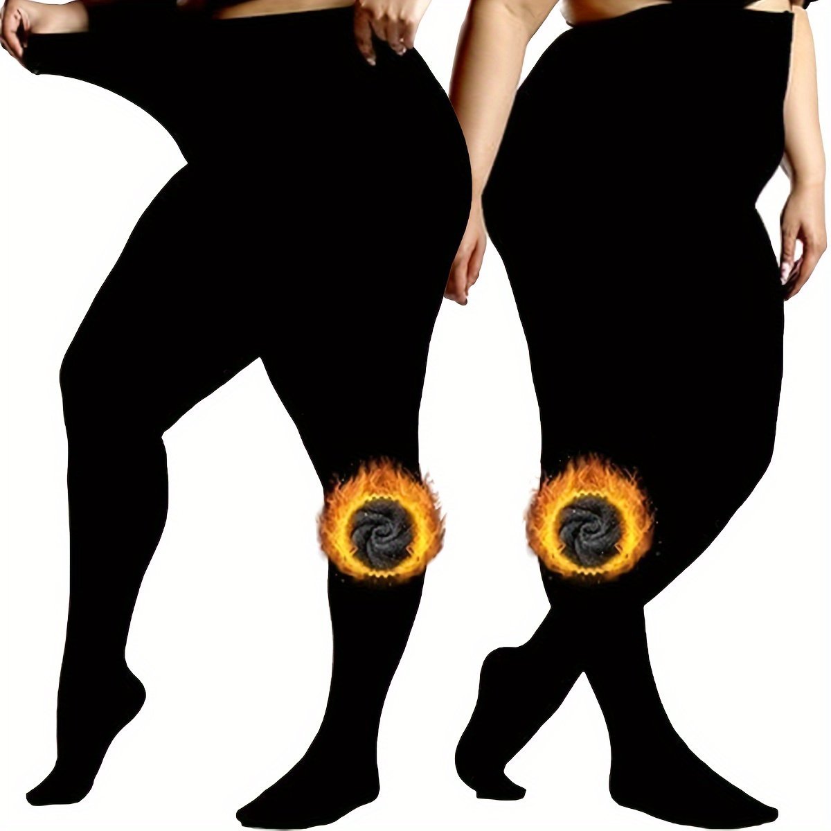 product-fancy-c66e2564-702c-4ee4-820b-cfb056a9ee89.jpg 1/2 Pairs Women'S Plus Stylish Tights, Plus Size Solid Warm Fleece Opaque High Waist Slim Fit Pantyhose For Fall & Winter - Image 1