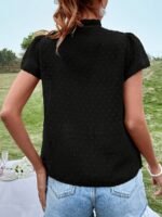 Elegant Deep V-Neck Lace-Up Blouse For Women - Chic Solid Color Shirting Style With Eyelet Detail, Versatile For All Seasons - Image 8