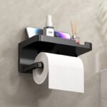 1Pc No-Drill Toilet Paper Holder, Hygienic Drawer Roll Paper Rack, Wall-Mounted Bathroom Tissue Holder With Phone Stand, Plastic Material - Image 2