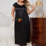 Sexy V-Neck Long Nightgown For Women - Soft Polyester & Elastane Blend, Semi-Sheer With Bow Detail, Machine Washable - Perfect For Fall