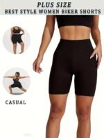 Plus Size Vibrant Green Biker Shorts For Women - Super Soft, No-See-Through, High-Waisted Workout & Yoga Gear, 15.24Cm Inseam, Stretchy Polyester/Spandex Blend, Machine Washable, Plus Size Shorts - Image 8