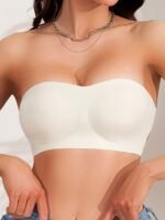 Women'S Strapless Back Cross Bandeau Bra With Dual Non-Slip Strips And Removable Pads, Sexy Seamless Design In White, Black, Wheat - Versatile For All Seasons, Everyday Wear|Strapless Bandeau|Wirefree Chest, Sexy Undergarment - Image 10