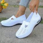 1 Pair Women'S Breathable Open Toe Sneakers, Casual All-Season Slip-On Walking Shoes, Lightweight Flat Sole With Solid Color Design, Comfortable Fabric Upper/Inner And Faux Sole - Image 2
