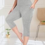 Plus Size High-Waisted Capri Pants - Stretchy Yoga Pants With Side Pockets, Solid Color Summer Tight-Fit Leggings For Women, Machine Washable Casual & Workout Wear, Workout Leggings, Everyday Comfort Wear, Sleek Design, Comfortable Fit, Opaque Coverage