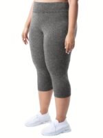 Plus Size High-Waisted 7/8 Leggings - 4-Way Stretch Tummy Control Yoga Pants With Pockets, Solid Color Summer Workout & Casual Wear, Machine Washable, Workout Leggings, Stylish Comfort Wear, Snug Fit Attire - Image 7