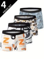 4Pcs Men'S Boxer Briefs - Breathable, Comfort Fit With Vibrant Tropical Floral & Leaf Print, Elastic Waistband, Lightweight & Stylish For Casual Attire, Comfortable Undergarment | Vibrant Print Boxers | Smooth Texture Fabric - Image 2