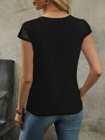 Solid Contrast Lave V-Neck T-Shirt, Elegant Short Sleeve Top For Summer & Spring, Women'S Clothing - Image 4