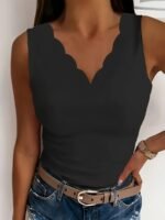 Plus Size Scallop Trim Tank Top, Casual Sleeveless V Neck Tank Top For Summer, Women'S Plus Size?Clothing - Image 6
