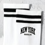1 Pair Striped & Letter Print Socks, Casual & Versatile Comfy Unisex Mid Tube Socks, Women'S Stockings & Hosiery - Image 4