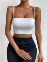 Red Off-Shoulder Crop Top Camisole - Sexy Sleeveless Spaghetti Strap, Stretchy & Machine Washable, Perfect For Casual Or Chic Outfits - Image 3