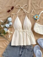 Solid Color Floral Texture Cute Top