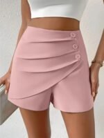 Women'S Casual White Shorts With Front Button Closure - Elastic Waistband, Structured Non-Stretch Fabric, All-Season Versatile Wear For Everyday & Formal Outfits - Image 5