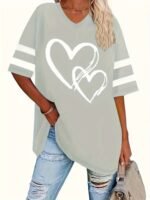 Plus Size, Plus Size Minimalist Heart Print Elegant And Comfortable Short Sleeve T-Shirt For Spring/Summer - Image 5