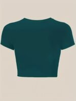 Women'S Slim Fit Stretchy Short Sleeve T-Shirt - Solid Color Burgundy, Round Neck, Casual Top For Spring/Summer, Machine Washable, Everyday Tshirt | Round Neck Tee | Stretchy Fabric - Image 8
