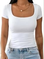 2025 New Arrival - Women'S Pink Short Sleeve T-Shirt With Round Neckline, Stretchy Fabric, Summer Casual Top, Casual Wear | Round Neck Tee | Stretchy Material - Image 4