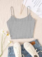 Women'S Casual Sexy Thin Strap Crop Top - Olive Green Semi-Sheer Stretchy, Ruched Detail & Machine Washable, Korean-Japanese Inspired Spring Summer Fall Wardrobe Essential - Image 6