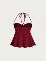 Nianian Select Y2K Off-Shoulder Halter Neck Tank Top - Solid Color Ruffled Bow Detail, Machine Washable Lightweight All-Season Women'S Sexy Backless Top - Image 9