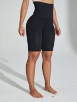 1Pc Women'S High-Waist Tummy Control Yoga Shorts - Black, Slimming & Butt Lifting, Non-Transparent, With Pulsator And Tummy Control, Comfortable Breathable Nylon/Spandex, Hand Washable - Ideal For Workouts And Daily Wear - Image 9