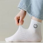 5 Pairs Of Women'S Cute Cartoon White Joyful Face Ankle Socks - Image 3