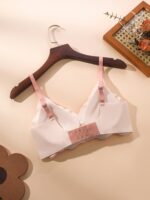 Love Women'S Wireless Bra No Underwire Anti-Sagging Removable Pads Medium Support Soft Pink Contrast Trim Comfort Sports Everyday Basic Bra - Image 4