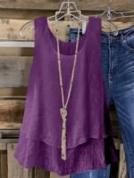 Women'S Plus Size Sleeveless Elegant Top - Lightweight Breathable Blue Round Neck Vest, Machine Washable Spring Summer Casual Wear, Elegant Special Line Collection, Sophisticated Design, Textured Fabric - Image 6