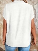 Women'S Casual V-Neck Blouse With Small Stand-Up Collar - Vibrant Yellow Solid Color, Regular Fit, Machine Washable, Versatile For Spring Summer Fall, Seasonal Fashion Top, Sophisticated Casualwear, Lightweight Fabric, Everyday Top, Classic Style, Breathable Material, Stylish Top, Office Casual - Image 10
