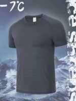 1Pc Men'S Ice Sliky Fiber T-Shirt With -7? Ice Feel Technology, Moisture-Wicking Quick-Dry High Elasticity Fabric, Breathable Gradient Mesh Design For Sports & Casual Wear - Black, All-Season Round Neck Short Sleeve Tee, Summer Activewear, Moisturewicking Fabric, High Elasticity Shirt - Image 5