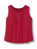 Plus Size Casual Tank Top, Women'S Plus Solid Round Neck Medium Stretch Henley Tank Top - Image 6