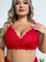 Women'S Ultra-Thin Elegant Plus Size Bra - Underwire Support, Lace Trim With Bow Detail, Medium Stretch Comfort Fit, No Padding, Hand Wash Only, Solid Color, Supportive Undergarment, Delicate Bow Accents, Smooth Texture Fabric, Handwashable Lingerie, Comfortable Undergarment, Stylish Undergarment, Breathable Material, Casual Attire - Image 5