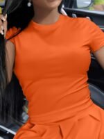 Solid Color Crew Neck T-Shirt, Casual Short Sleeve Top For Spring & Summer, Women'S Clothing - Image 3