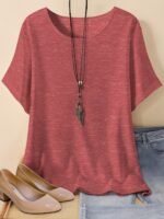 Plus Size Basic Solid Crew Neck T-Shirt, Casual Short Sleeve T-Shirt For Spring & Summer, Women'S Plus Size Clothing - Image 3