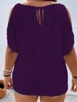 Women'S Elegant Off-Shoulder Round Neck T-Shirt - Soft Stretchy Fabric, Solid Color Summer Casual & Formal Wear, Hand Wash Only, Everyday Comfort Tee, Elegant Shirt, Comfortable Fit Shirt - Image 8