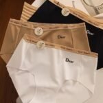 A Set Of Three Pairs Of Knitted Mid-Rise Women'S Triangle Panties.