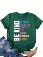 Women'S Casual Crew Neck Short Sleeve T-Shirt - "Be Kind" Inspirational Quote, Loose Fit, Geometric Pattern, Summer Essential, Summer Casual Wear | Casual Loose Fit Tee | Graphic Print Shir - Image 8