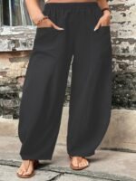 Plus Size Dual Pockets Baggy Pants, Casual Elastic Waist Pants For Spring & Fall, Women'S Plus Size Clothing - Image 7
