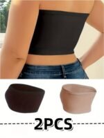 2Pcs Strapless Seamless Breathable Solid Color Comfortable Versatile Simple Sexy Plus Size Women'S Anti-Slip Ruched Bra Top Wardrobe Essential Set - Image 7