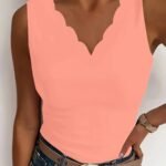 Plus Size Scallop Trim Tank Top, Casual Sleeveless V Neck Tank Top For Summer, Women'S Plus Size?Clothing
