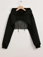 Solid Color Basic American-Style Mesh Hooded Sweatshirt For Women, Trendy And Stylish Top For Sweet And Spicy, New For Spring, Summer, And Autumn 2024, Casual Streetwear Jacket. - Image 2