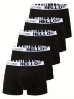 5Pcs Men'S 'Hello' Boxer Briefs - Fashionable, Breathable, And Comfortable Sports Trunks With High Stretch, Quick-Drying Sports Briefs, Men'S Underwear - Image 2