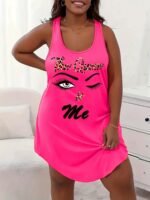 Plus Size Women'S Casual Tank Nightgown - "The Queen" Graphic Print With Leopard Accents, Front Short Back Long Hem, Soft Breathable Fabric, All-Season Machine Washable Lounge Sleepwear, Comfortable Tanktop For Home, Relaxed Fit Sleepwear, Playful Print Design, Long Hem Design - Image 3