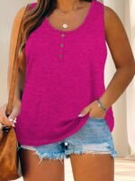 2024 Hot New Summer Women'S Plus Size Casual Button-Up Tank Tops - Image 7