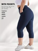 Women'S Plus Size High-Waisted Capri Leggings With Side Phone Pockets, Stretchy Workout Pants - Image 3