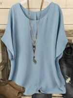 New Plus-Size Women'S Casual Vacation Solid Color Batwing Sleeve Shirt Top - Image 2